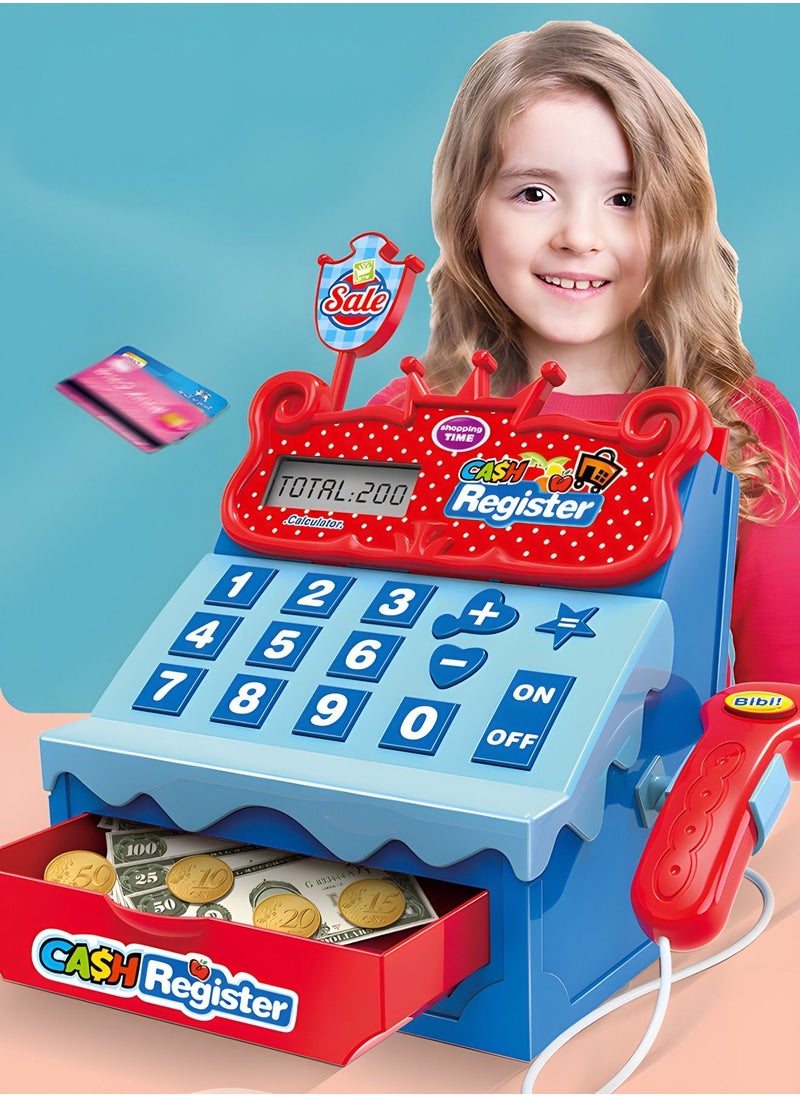 Pretend Play Calculator Cash Register Toy, Supermarket Shop Toys Cashier Registers with Scanner, Food, Credit Card,Develops Early Math Skills, for Kids,STEM Toy,Role-play