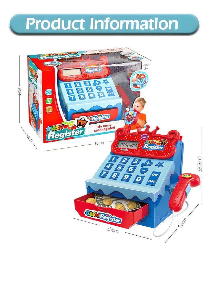 Pretend Play Calculator Cash Register Toy, Supermarket Shop Toys Cashier Registers with Scanner, Food, Credit Card,Develops Early Math Skills, for Kids,STEM Toy,Role-play