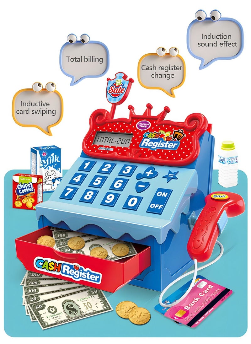 Pretend Play Calculator Cash Register Toy, Supermarket Shop Toys Cashier Registers with Scanner, Food, Credit Card,Develops Early Math Skills, for Kids,STEM Toy,Role-play