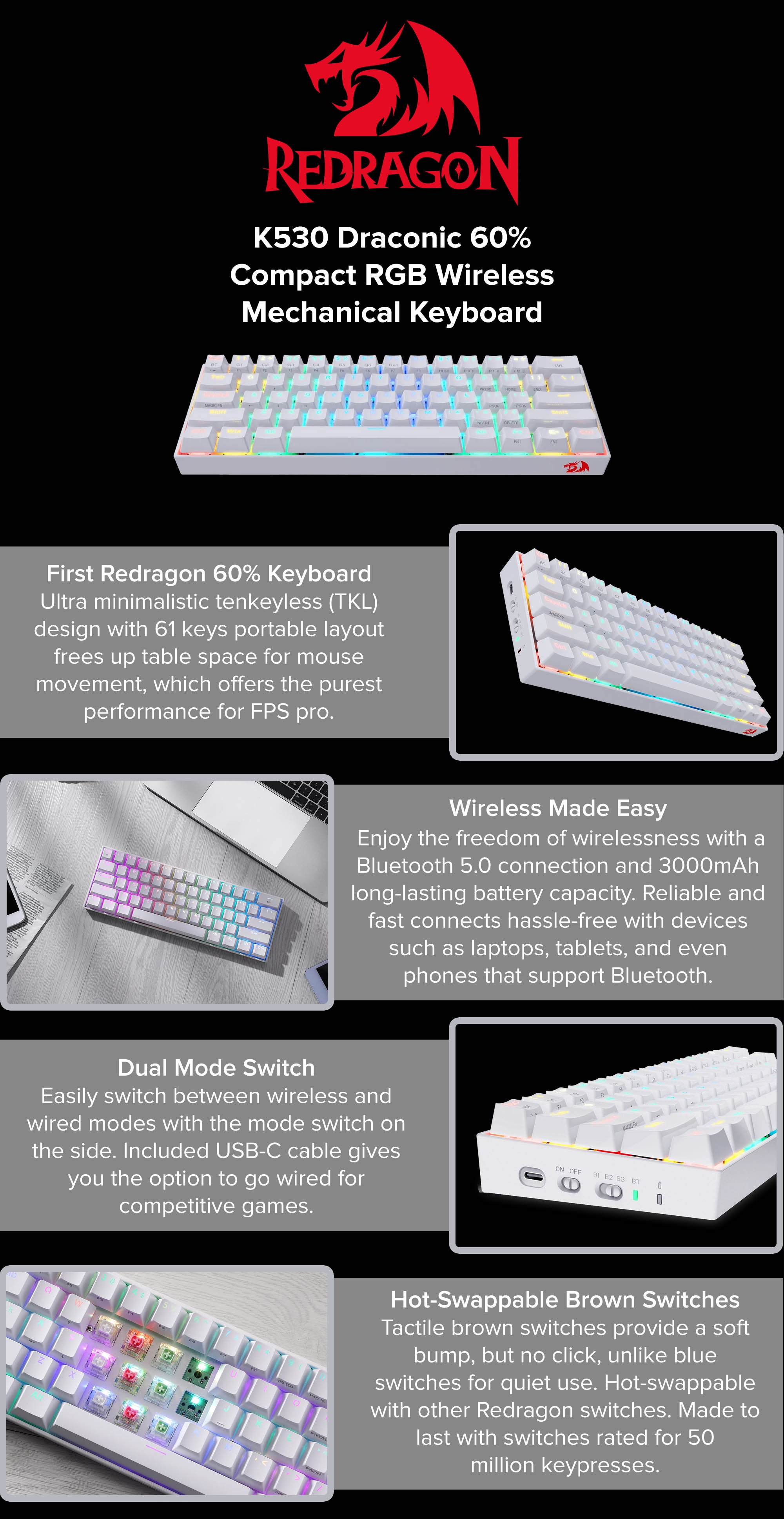 K530 Draconic 60% Compact RGB Wireless Gaming Keyboard