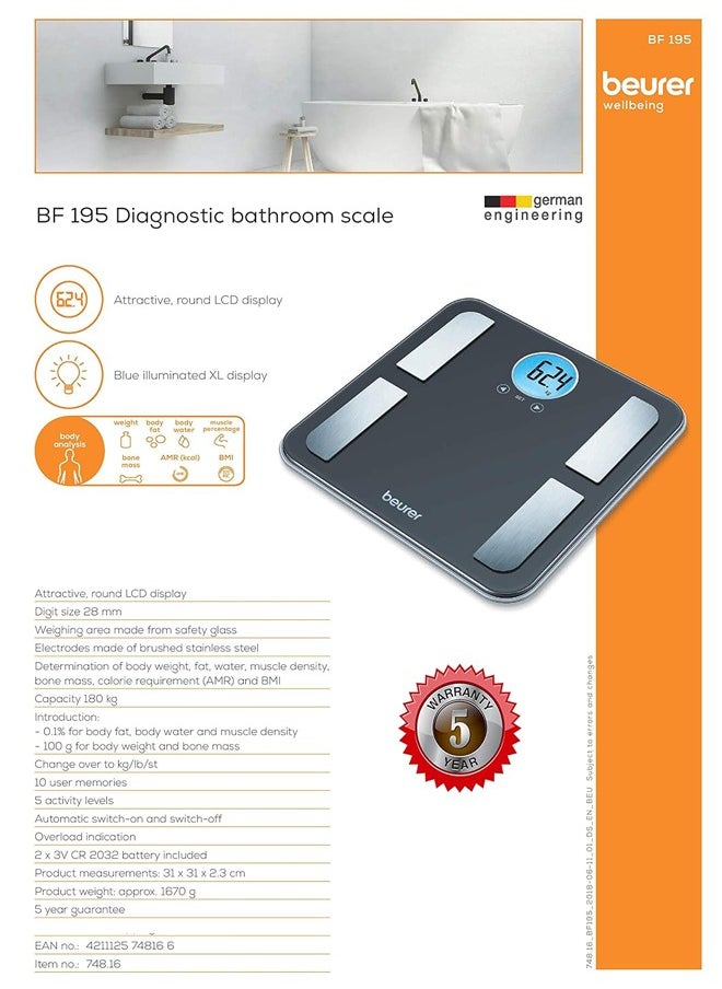 Diagnostic Bathroom Scale BF 195 – Body Composition Analyzer with Blue Illuminated LCD Display