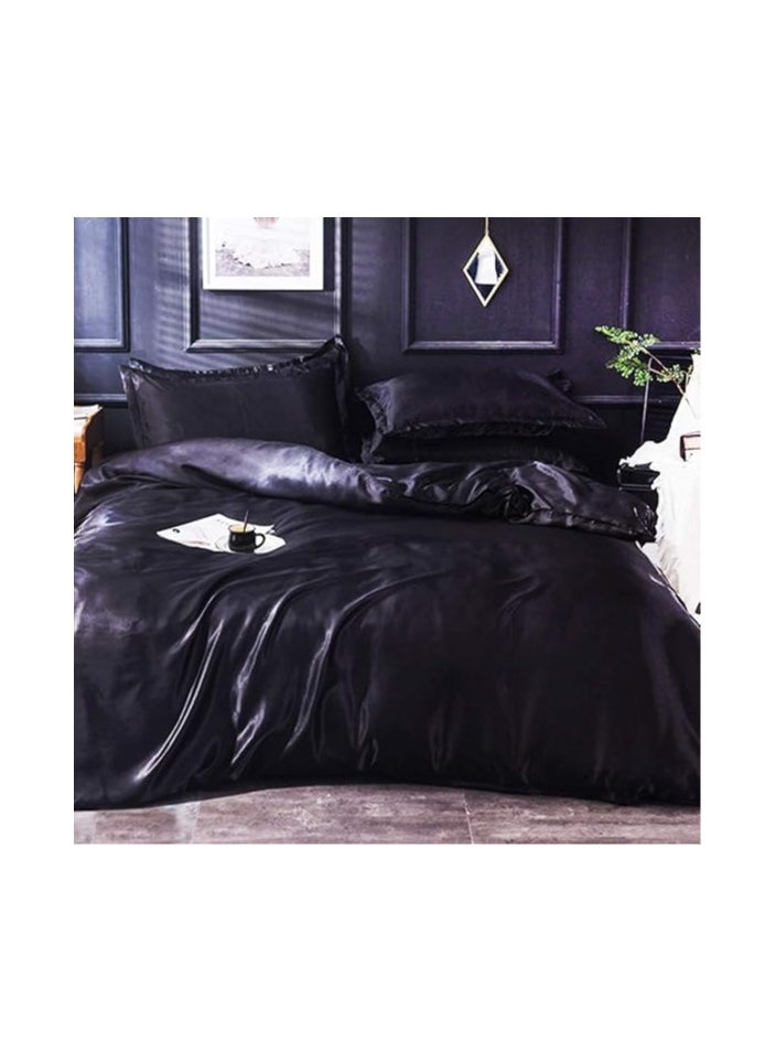 Generic VG-3BS-SILK-B Silk Polyester Flat Queen Bedsheet, Black, 180 X 240cm