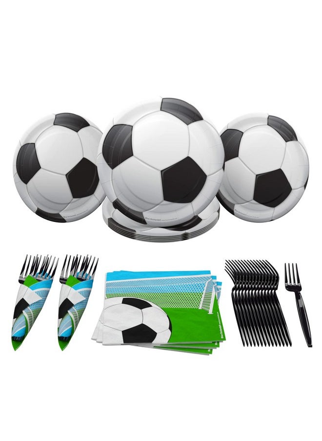 Soccer Value Party Supplies Pack (60 Pieces For 16 Guests) - Soccer Party Decorations, Sports Themed Birthday Party Supplies, Soccer Ball Party Supplies, Soccer Plates And Napkins