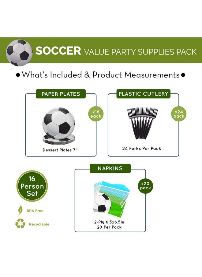 Soccer Value Party Supplies Pack (60 Pieces For 16 Guests) - Soccer Party Decorations, Sports Themed Birthday Party Supplies, Soccer Ball Party Supplies, Soccer Plates And Napkins