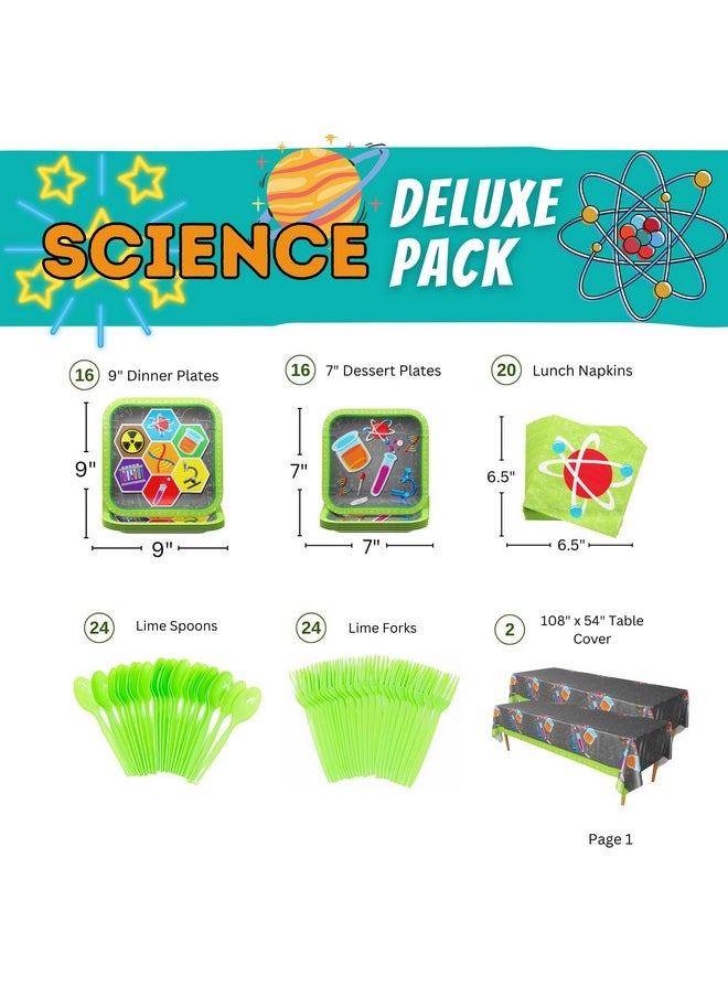 Science Party Deluxe Party Supplies Pack (143 Pieces For 16 Guests) - Science Party Decorations, Chemistry Party, Mad Scientist Birthday, Plates And Napkins, Science Party Favors