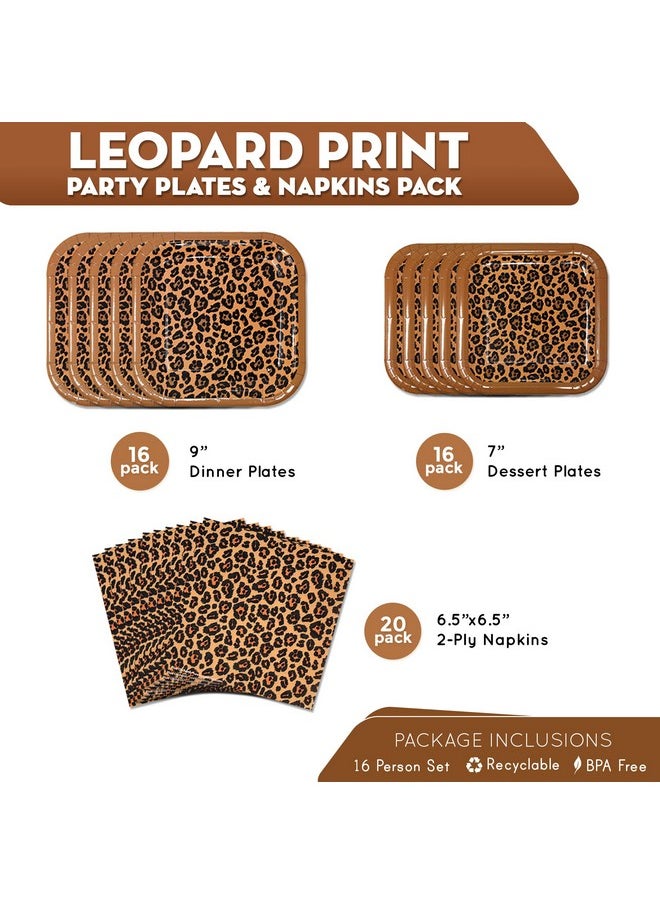 Leopard Print Party Plates And Napkins (52 Pieces For 16 Guests) - Cheetah Plates And Napkins, Animal Print Birthday Party Supplies, Party Animal Birthday Decorations
