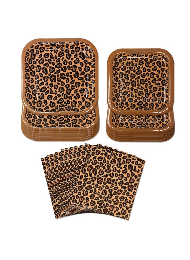 Leopard Print Party Plates And Napkins (52 Pieces For 16 Guests) - Cheetah Plates And Napkins, Animal Print Birthday Party Supplies, Party Animal Birthday Decorations