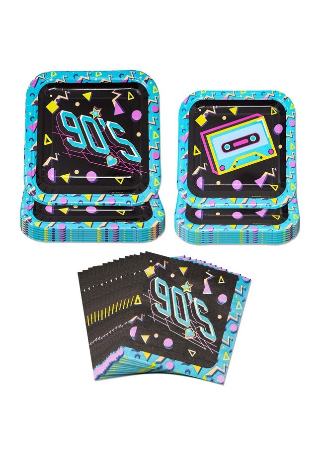 90S Party Plates And Napkins (52 Pieces For 16 Guests) - 90S Party Supplies, 90S Plates And Napkins, 90S Theme Decorations, 90S Bachelorette Party Decorations, Neon Party