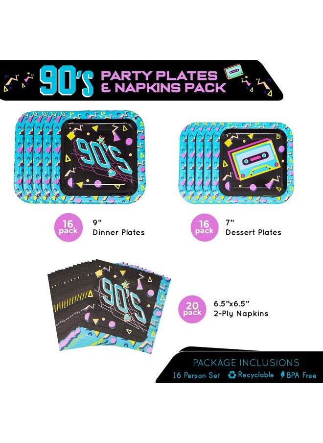 90S Party Plates And Napkins (52 Pieces For 16 Guests) - 90S Party Supplies, 90S Plates And Napkins, 90S Theme Decorations, 90S Bachelorette Party Decorations, Neon Party