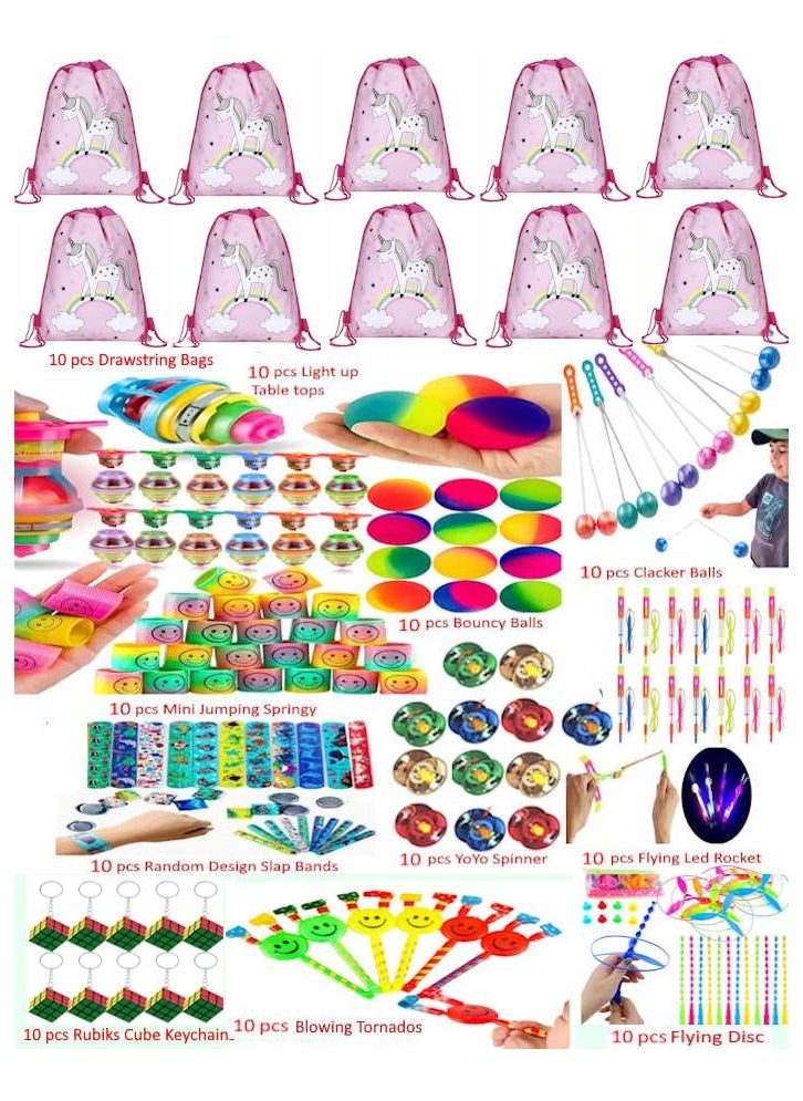 110 PCS Party Favors for Kids Unicorn Drawstring Goody Bags with Bulk Toys for Classroom Rewards Carnival Prizes Birthday Party Pinata Stuffers Goodie Bag Filler Treasure Box Return gifts for Boys and Girls Style 2