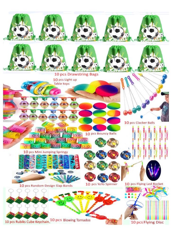 110 PCS Party Favors for Kids Football Soccer Drawstring Goody Bags with Bulk Toys for Classroom Rewards Carnival Prizes Birthday Party Pinata Stuffers Goodie Bag Filler Treasure Box Return gifts for Boys and Girls