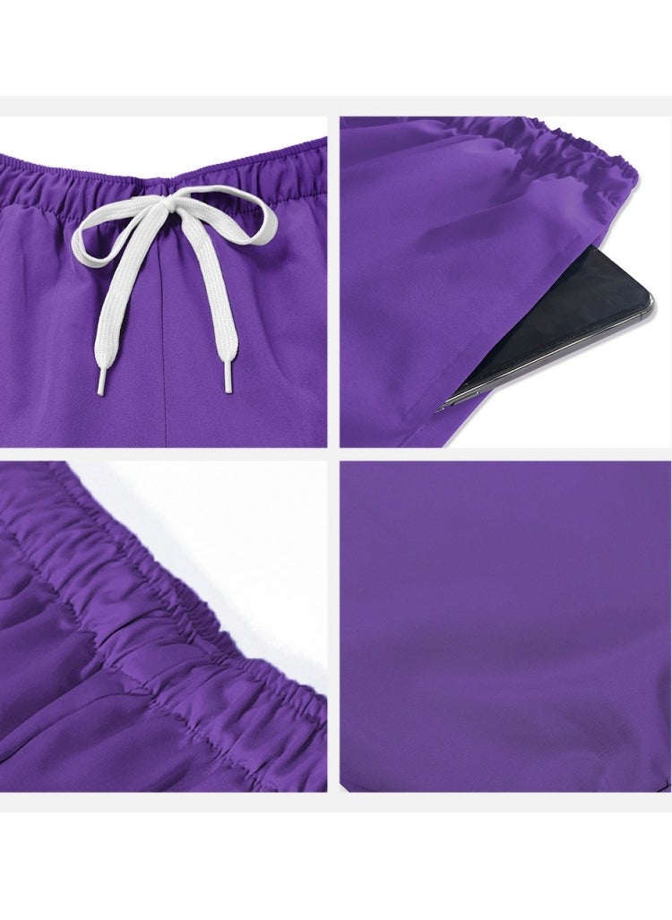 Unisex Medical Uniform Scrubs 2 Piece Set V-Neck Top and Elastic Waist Pants Suit Purple