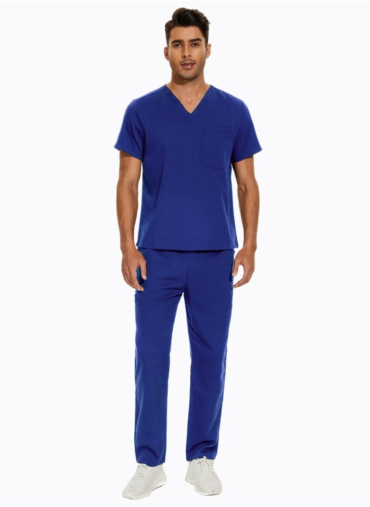 Medical Uniform Scrubs 2 Piece Set V-Neck Top and Elastic Waist Pants Suit Royal Blue