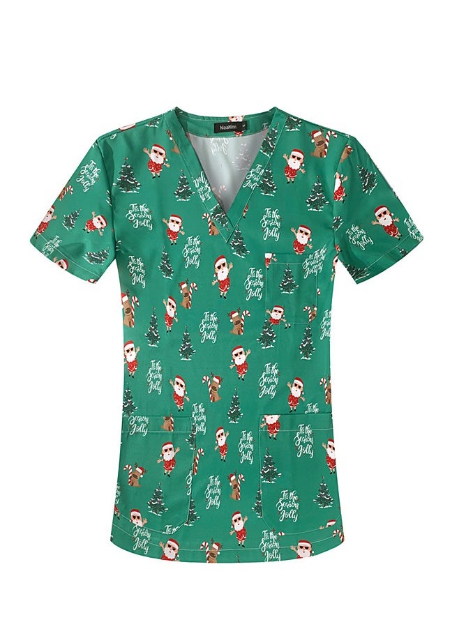 Unisex Printed V-Neck Medical Uniform Scrubs Top Comfty Soft Workwear