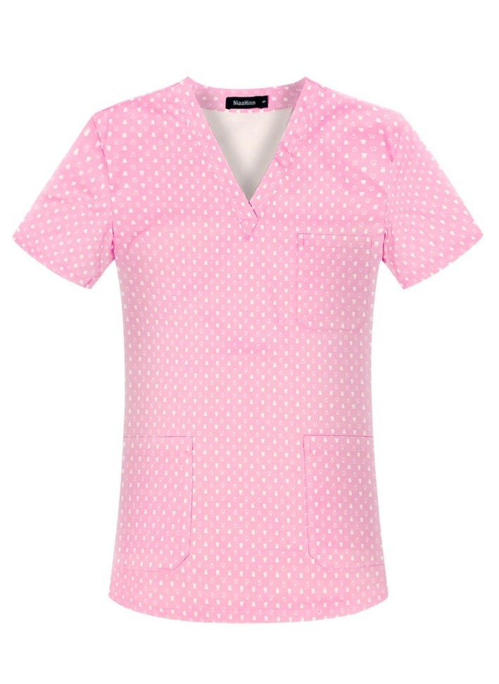 Cartoon Printed V-Neck Medical Uniform Scrubs Top Comfty Soft Workwear