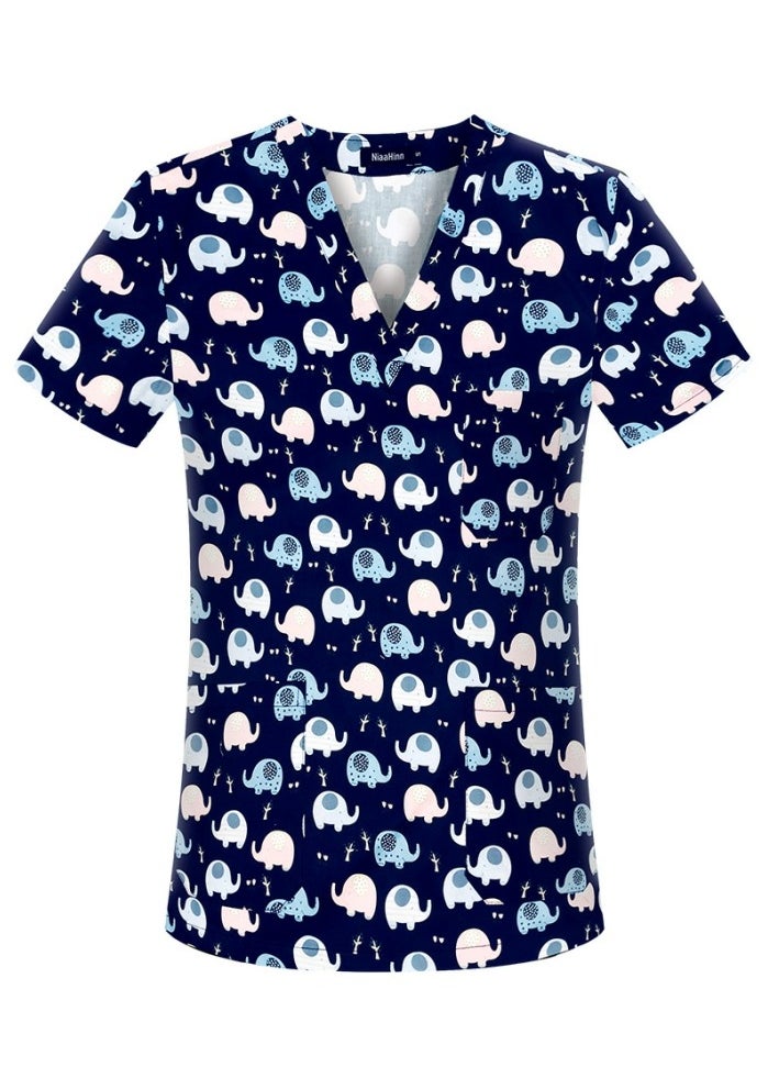 Cartoon Printed V-Neck Medical Uniform Scrubs Top Comfty Soft Workwear