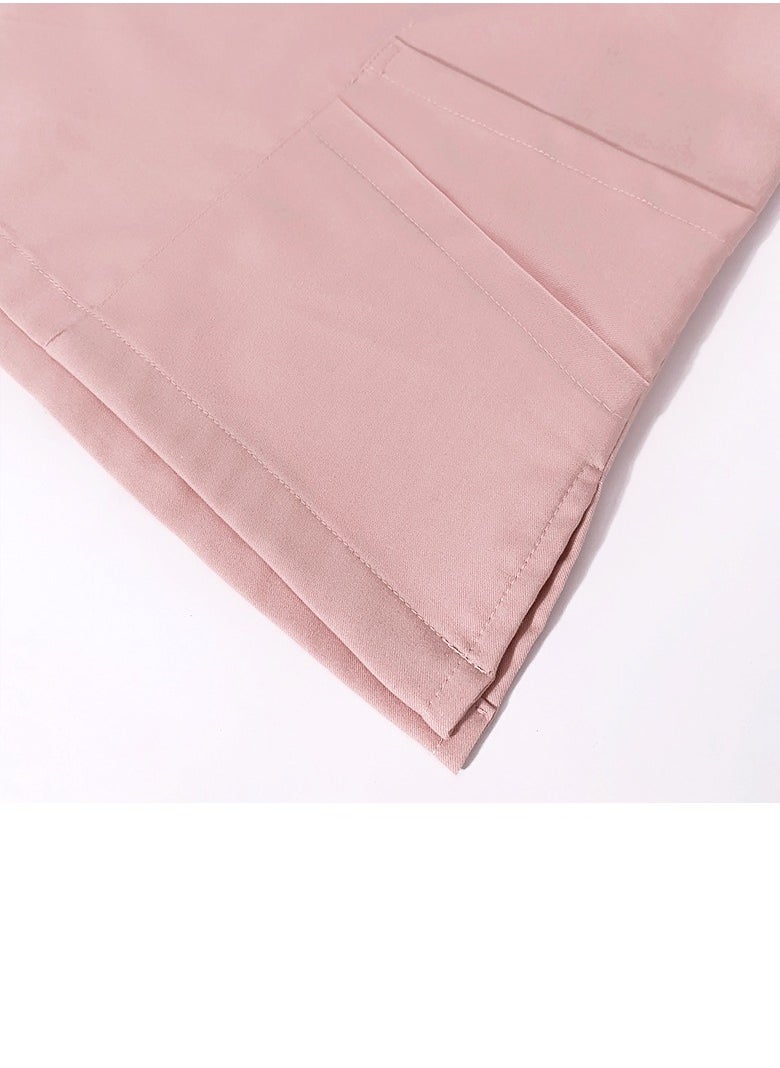 Fashion Medical Uniform Scrubs 2 Piece Set Stand Collar Top and Jogger Pants Suit Pink