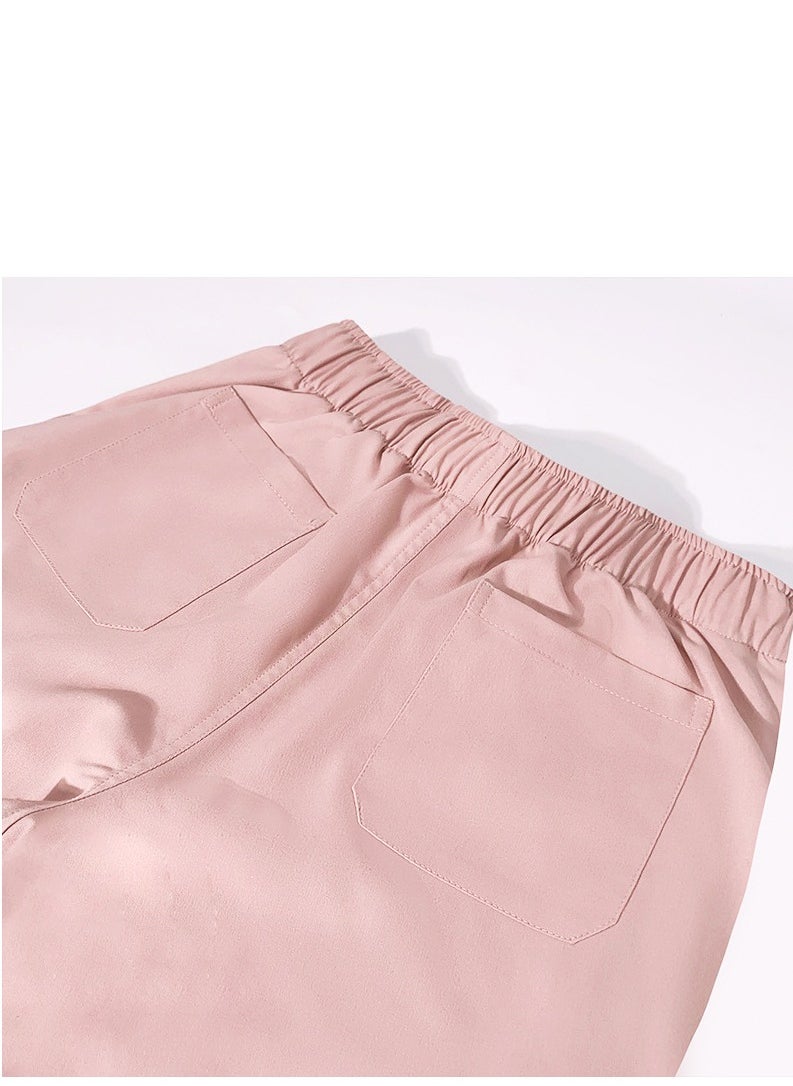 Fashion Medical Uniform Scrubs 2 Piece Set Stand Collar Top and Jogger Pants Suit Pink