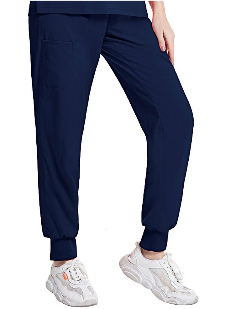 Medical Uniform Scrubs Pants Unisex Elastic Waist Jogger Pants Workwear Navy Blue