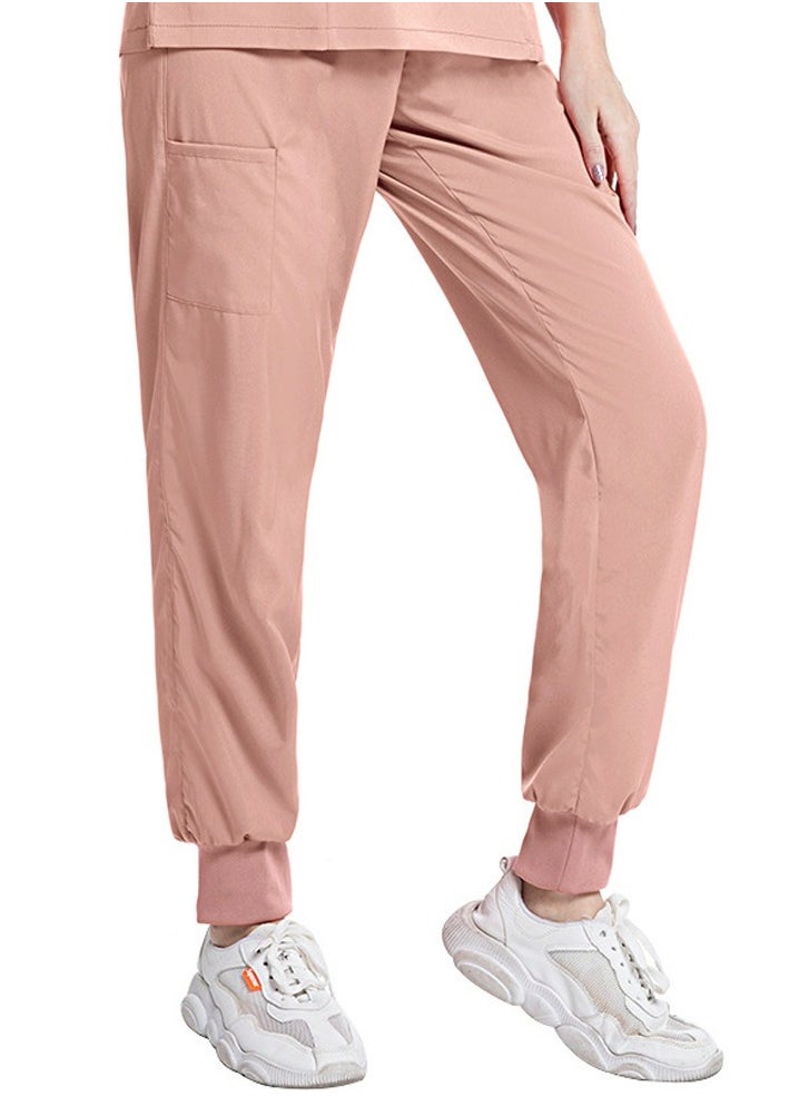 Medical Uniform Scrubs Pants Unisex Elastic Waist Jogger Pants Workwear Pink