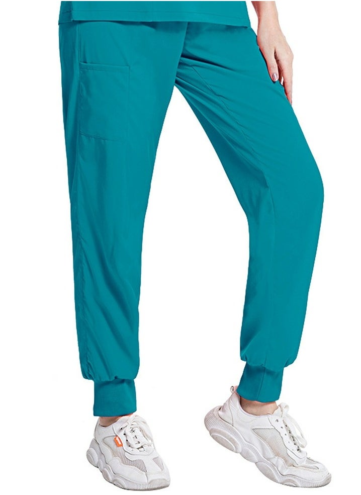 Medical Uniform Scrubs Pants Unisex Elastic Waist Jogger Pants Workwear Lake Blue