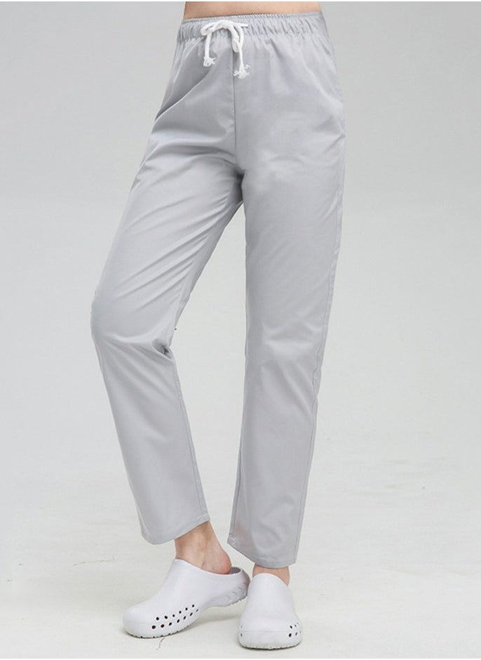 Medical Uniform Scrubs Pants Unisex Elastic Waist Pants Workwear Pale Grey