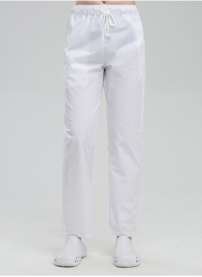 Medical Uniform Scrubs Pants Unisex Elastic Waist Pants Workwear Light White