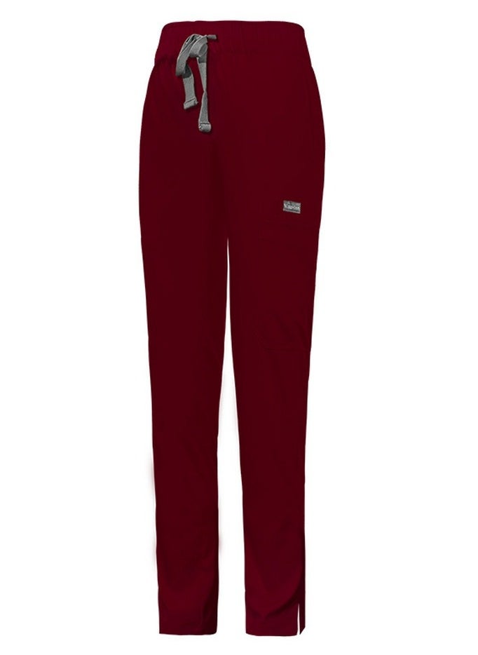 Medical Uniform Scrubs Pants Unisex Elastic Waist Pants Workwear Wine Red