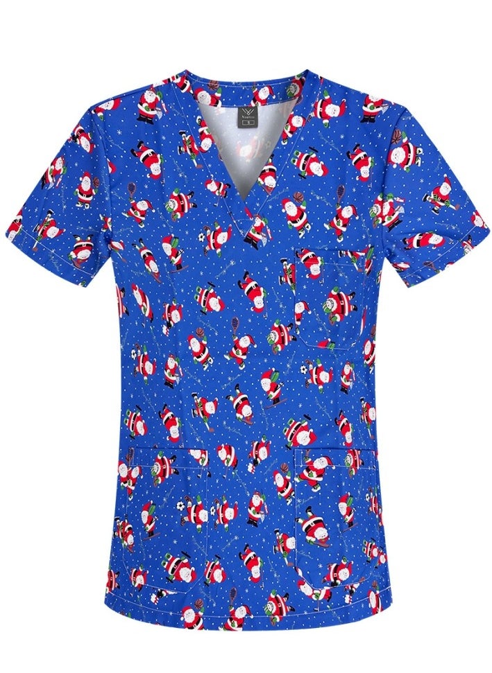 Unisex Printed V-Neck Medical Uniform Scrubs Top Comfty Soft Workwear