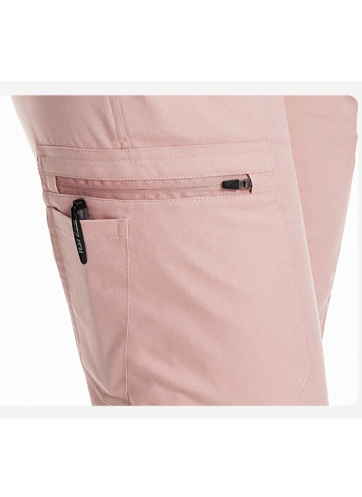 Medical Uniform Scrubs 2 Piece Set V-Neck Top and Elastic Waist Jogger Pants Suit Pink