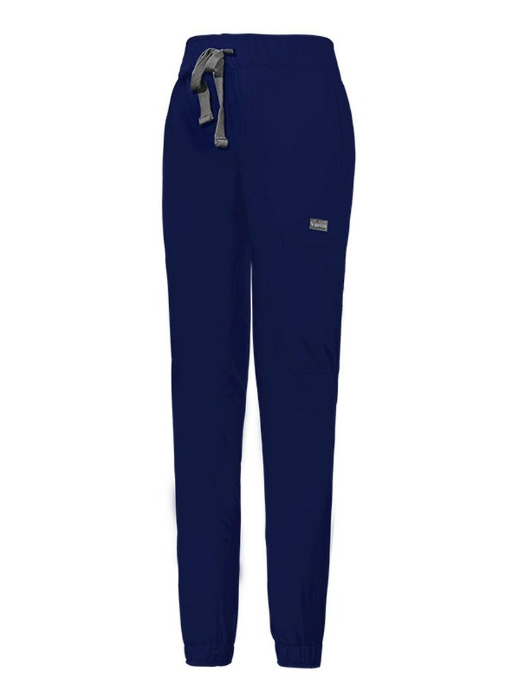Medical Uniform Scrubs Pants Unisex Elastic Waist Jogger Pants Workwear Navy Blue