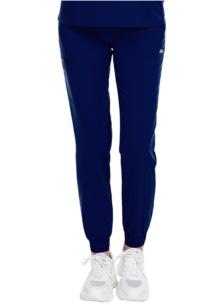 Medical Uniform Scrubs Pants Unisex Elastic Waist Jogger Pants Workwear Navy Blue