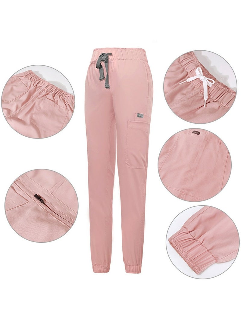 Medical Uniform Scrubs Pants Unisex Elastic Waist Jogger Pants Workwear Pink