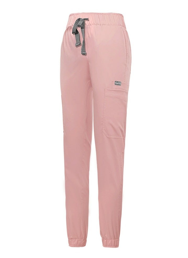 Medical Uniform Scrubs Pants Unisex Elastic Waist Jogger Pants Workwear Pink
