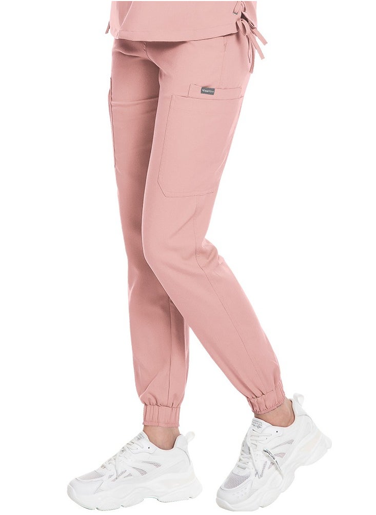 Medical Uniform Scrubs Pants Unisex Elastic Waist Jogger Pants Workwear Pink