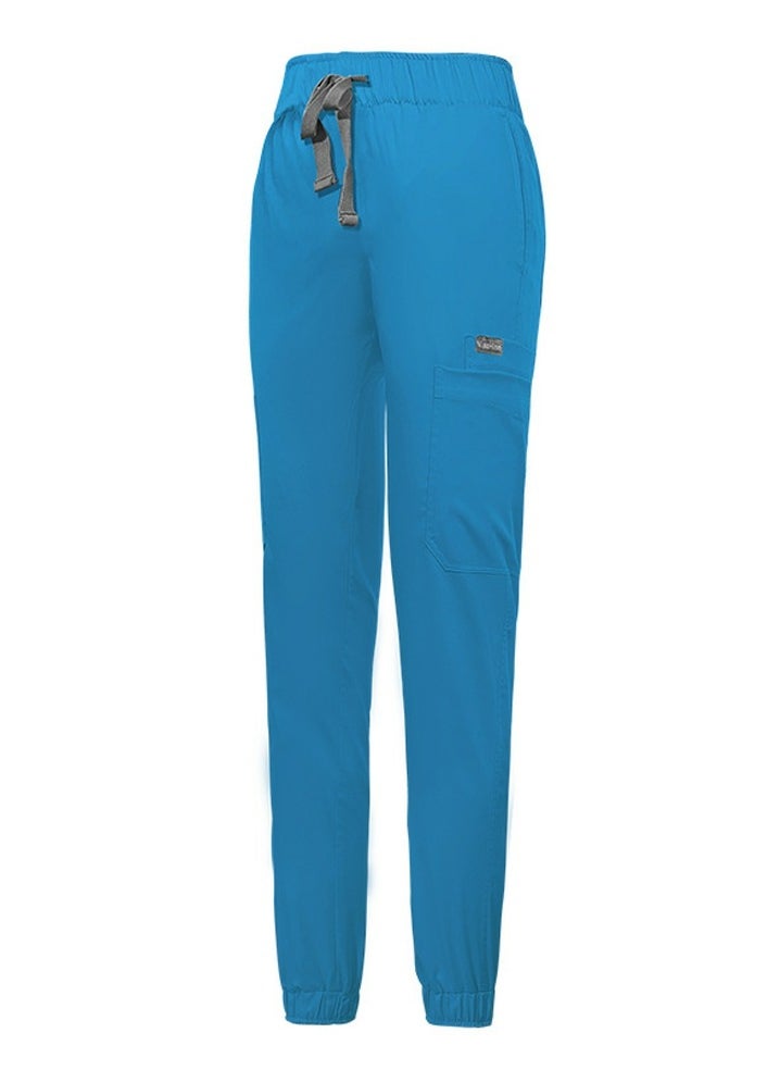Medical Uniform Scrubs Pants Unisex Elastic Waist Jogger Pants Workwear Blue