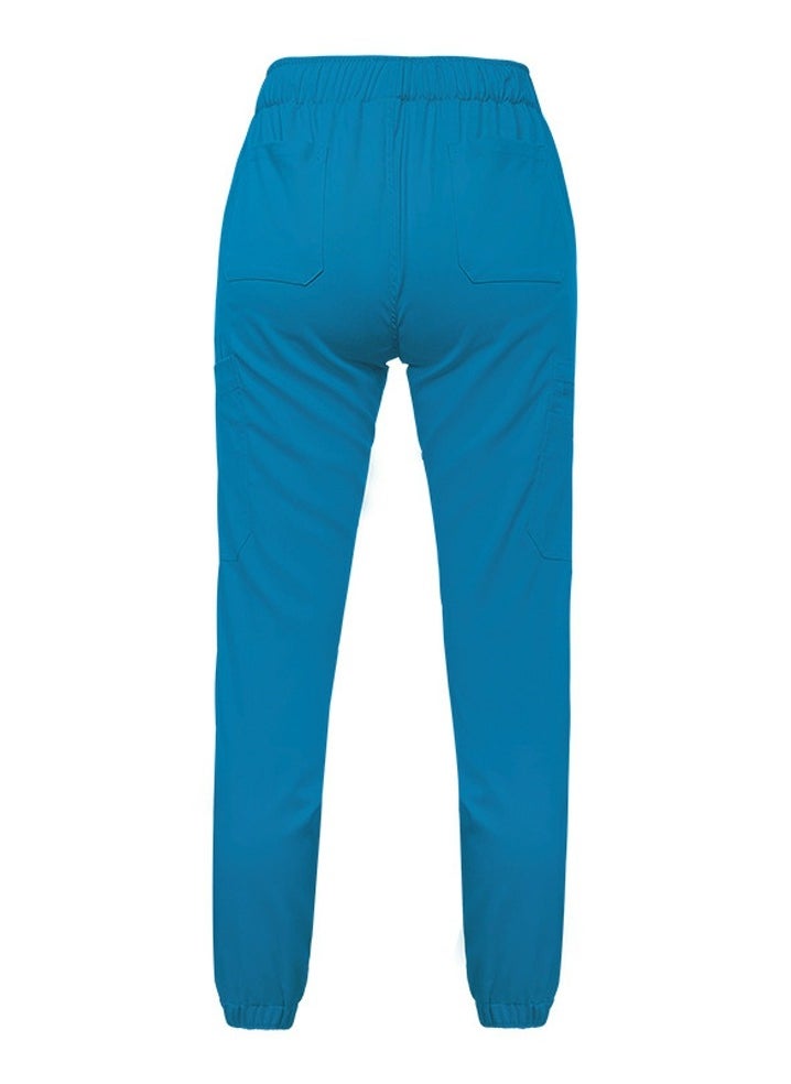 Medical Uniform Scrubs Pants Unisex Elastic Waist Jogger Pants Workwear Blue