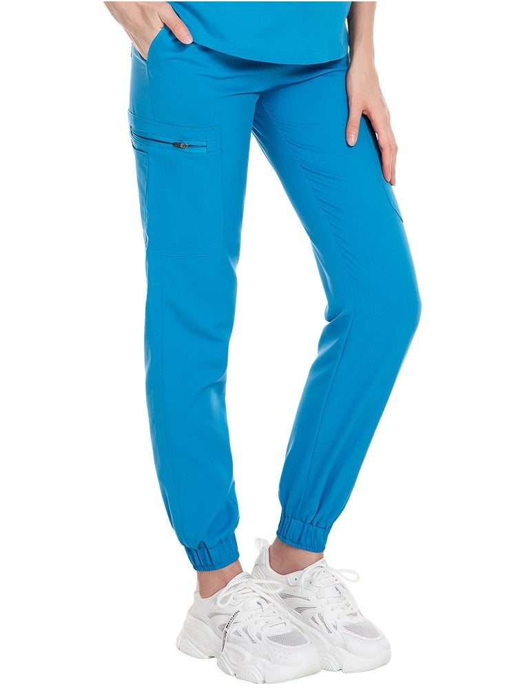 Medical Uniform Scrubs Pants Unisex Elastic Waist Jogger Pants Workwear Blue