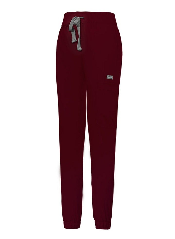 Medical Uniform Scrubs Pants Unisex Elastic Waist Jogger Pants Workwear Wine Red