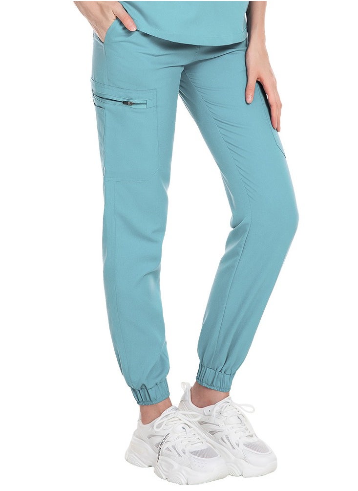 Medical Uniform Scrubs Pants Unisex Elastic Waist Jogger Pants Workwear Light Blue