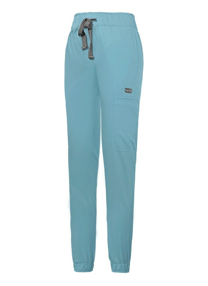 Medical Uniform Scrubs Pants Unisex Elastic Waist Jogger Pants Workwear Light Blue
