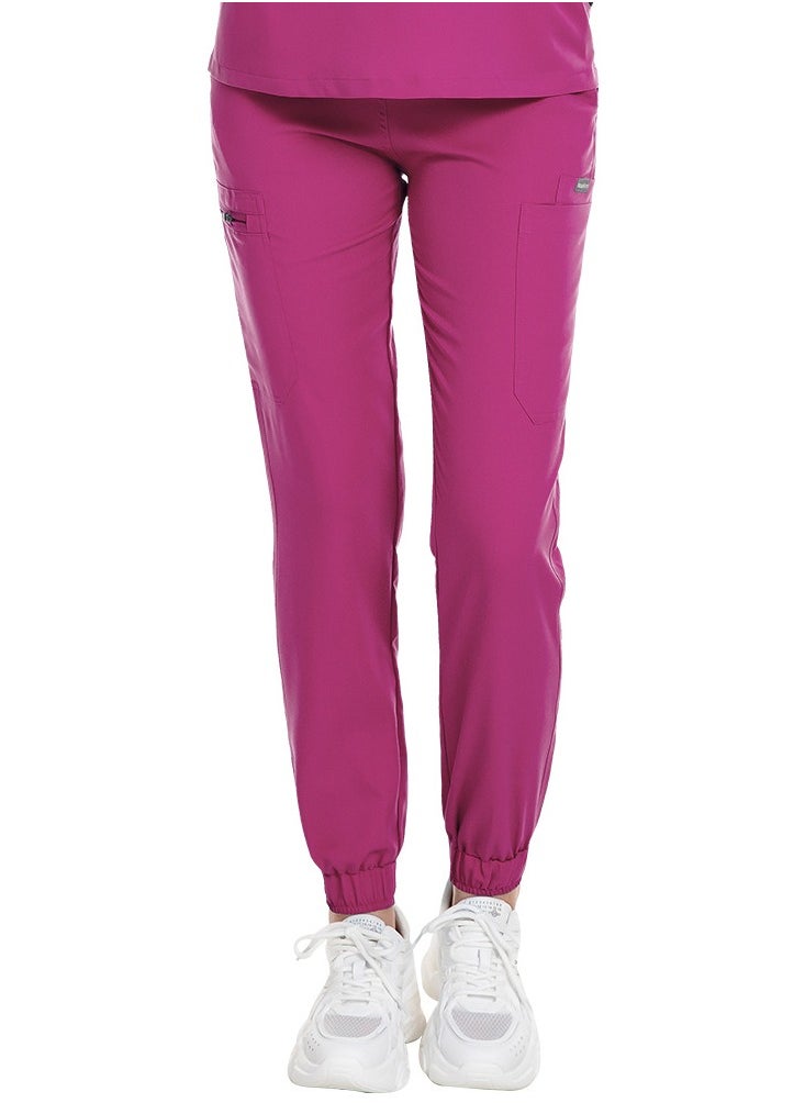 Medical Uniform Scrubs Pants Unisex Elastic Waist Jogger Pants Workwear Rose Pink