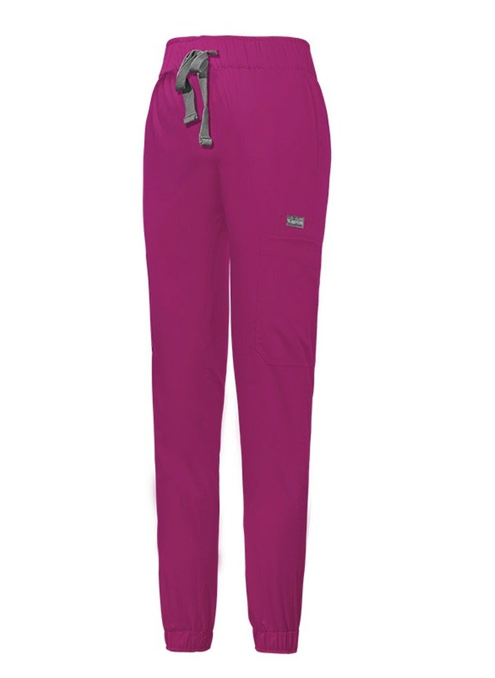 Medical Uniform Scrubs Pants Unisex Elastic Waist Jogger Pants Workwear Rose Pink