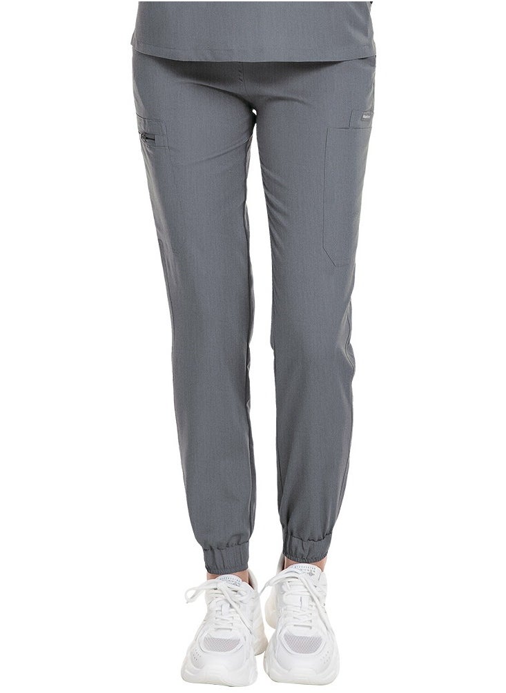Medical Uniform Scrubs Pants Unisex Elastic Waist Jogger Pants Workwear Grey