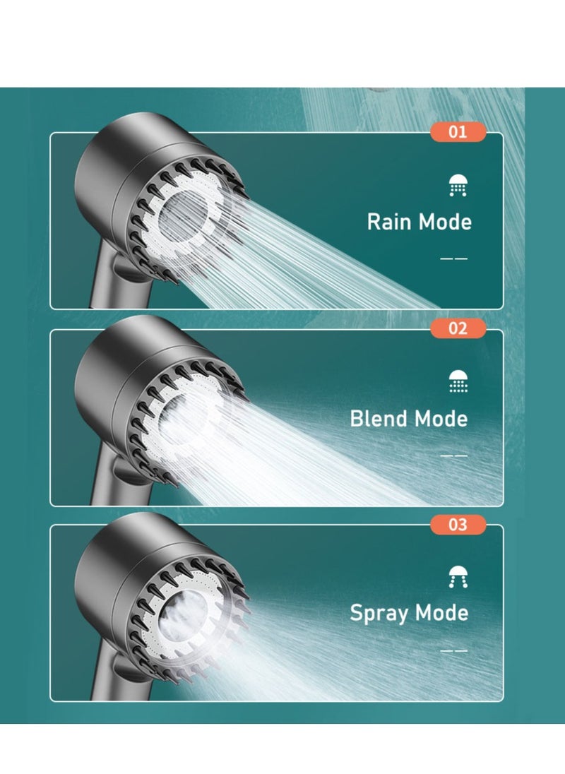 Filtered Shower Head - Universal Connection, Three-Speed Adjustment, One-Touch Water Stop - Ideal for Bathroom Accessories with Handheld Spray Combo