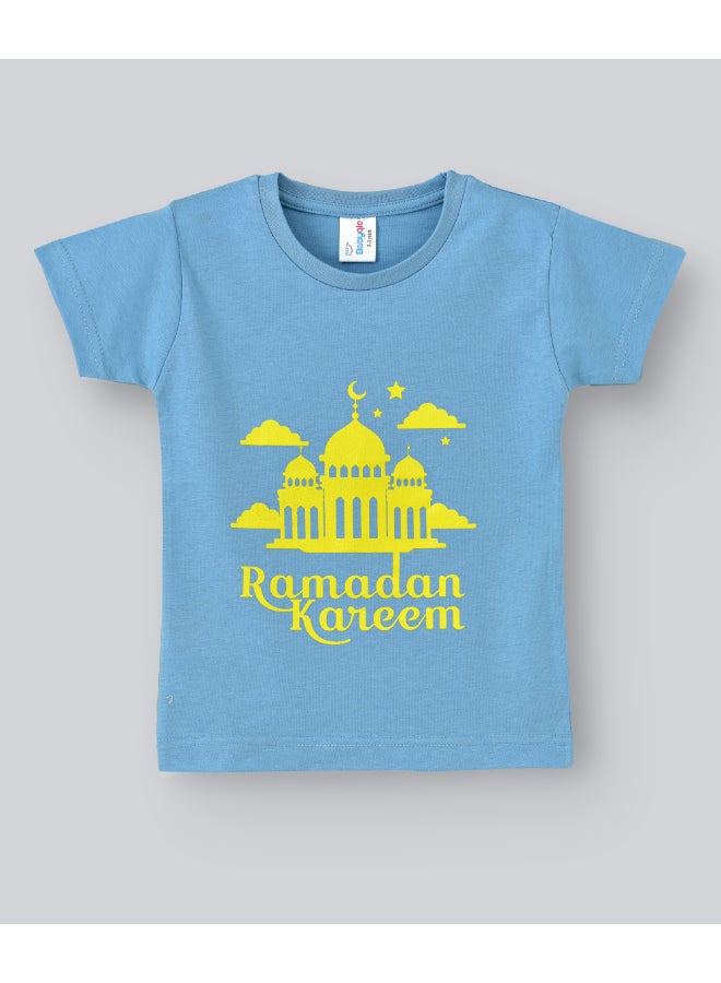 Ramadan Kareem Round Neck T-Shirt Sky Blue/Yellow