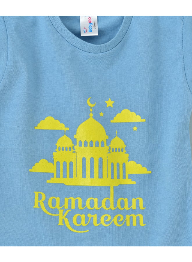 Ramadan Kareem Round Neck T-Shirt Sky Blue/Yellow