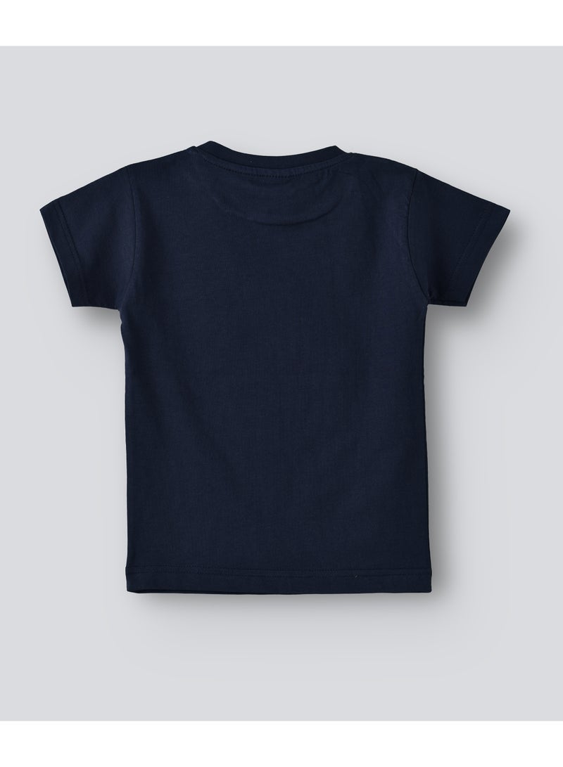 Festive Print Crew Neck T-Shirt Navy Blue