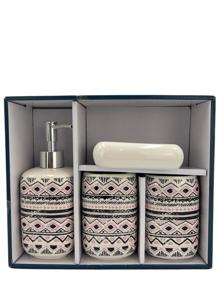 4 Pieces Bathroom Accessories Set Toothbrush Cup & Holder Lotion Liquid Soap Dispenser & Tray Multicolor 21x8x26