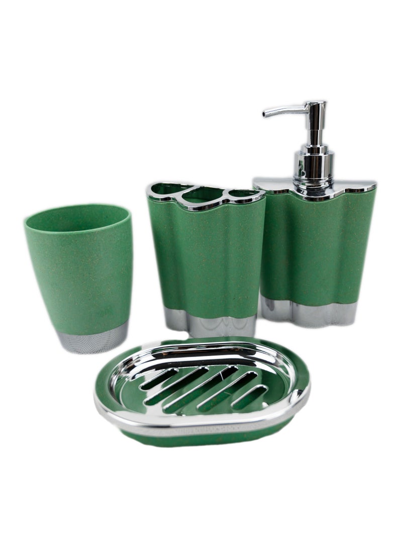 Bathroom Accessory Set 4 Pieces Bath Set-Soap Dish Toothbrush Holder Rinse Cup Lotion Bottle -Practical Toilet Kit for Home Washing Room Green